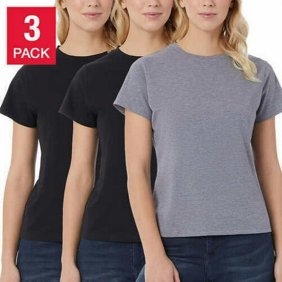 32 Degrees Cool Women's Ultra Soft Cotton Tee 3-Pack Black/Black/Ht. Charcoal XL