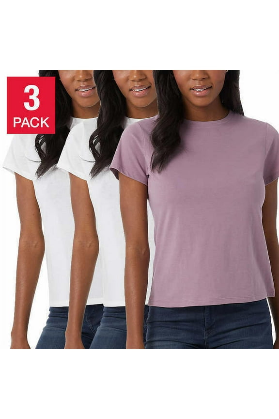 Cool Women's Ultra Soft Cotton Tee 3-Pack White/White/Violet Pink M