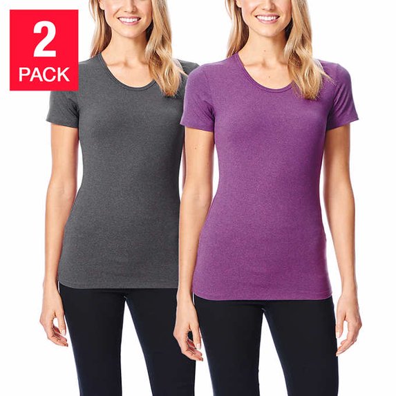 32 Degrees Cool Womens 2 Pack Short Sleeve T-Shirts (Heather Grey/Heather Purple, X-Large)