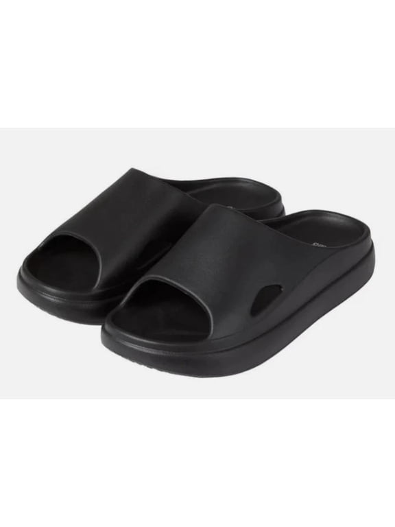 Cushion Slide Sandals, Lightweight EVA Comfort Slides, Black, Medium (W 7.58.5 / M 5.56.5)