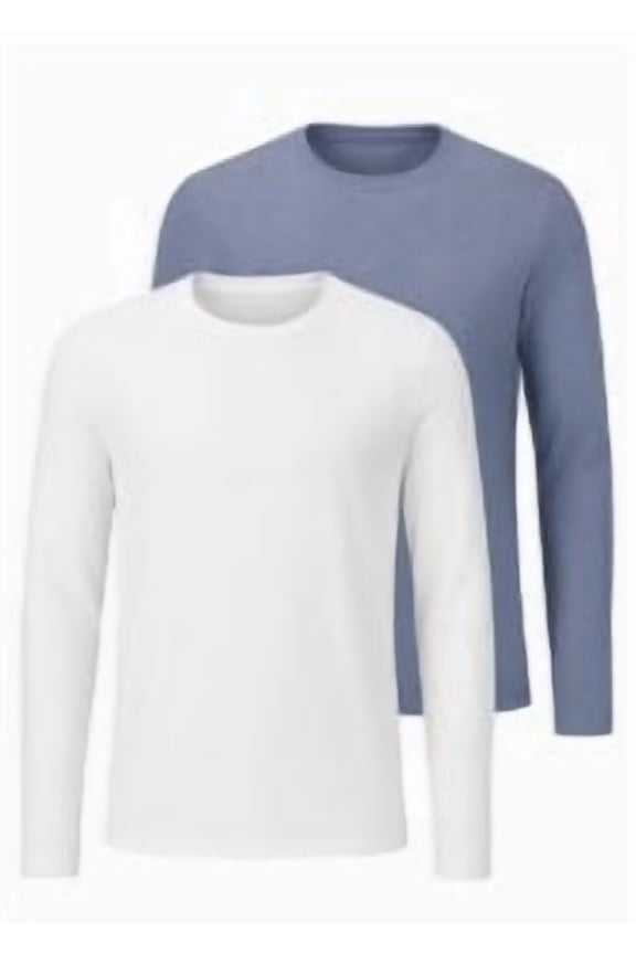 HEAT Mens Long Sleeve Crew Neck Thermal Shirt, 2-Pack, White & Heather Blue, Size Small