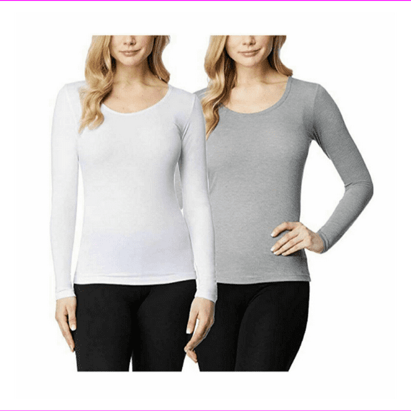 32 Degrees Heat 2-PACK Women's Base Layer Long Sleeve Tops White Grey XL