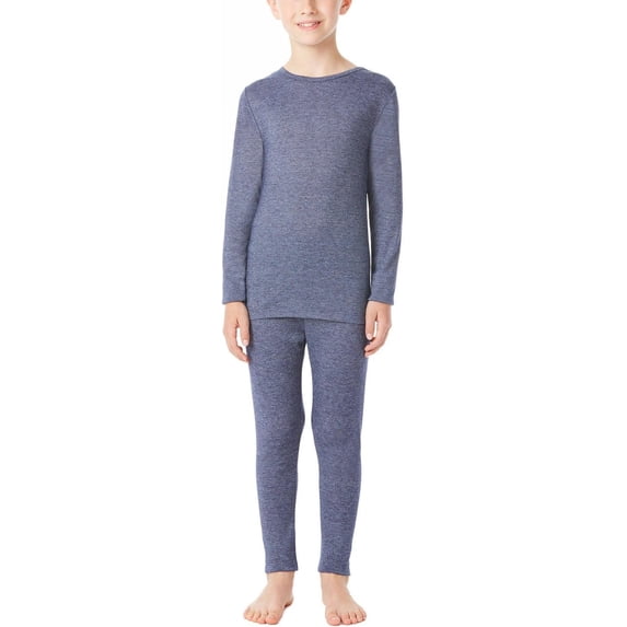 32 Degrees Heat Boys Long Sleeve Crew Neck and Legging Set Heather Navy Medium