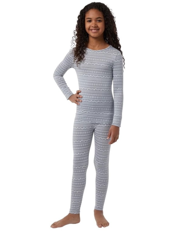 Heat Kids Baselayer Long Sleeve Crew Neck & Legging Set Grey, XL