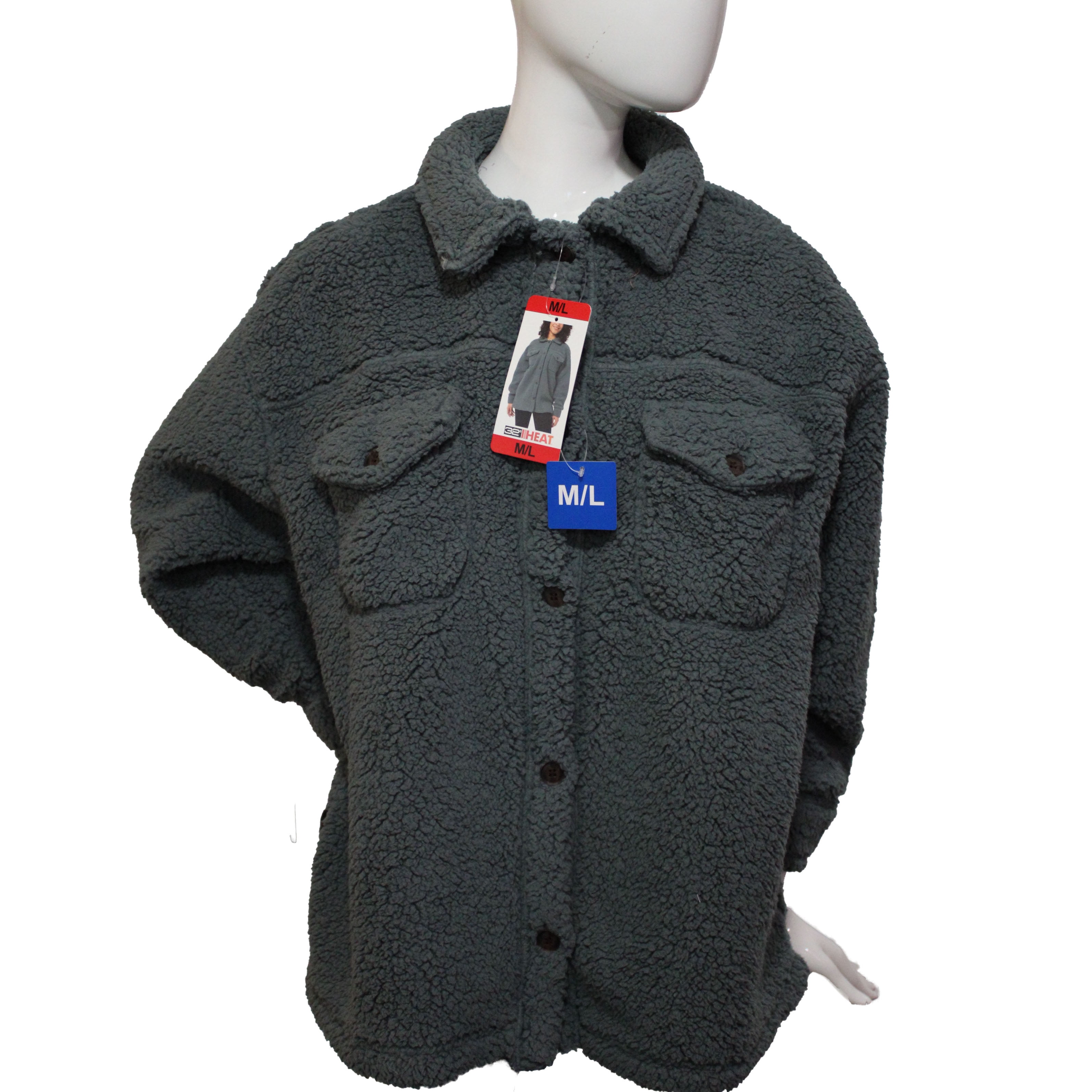 32 Degrees Heat Ladies Size M L Sherpa Cozy Shirt Jacket Balsam Green