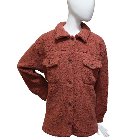 32 Degrees Heat Ladies' Size XS/S Sherpa Cozy Shirt Jacket, Red Wood