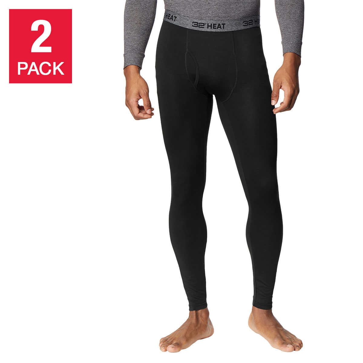 32 Degrees Heat Men's 2-Pack Soft Base Layer Pants, Black , Size L