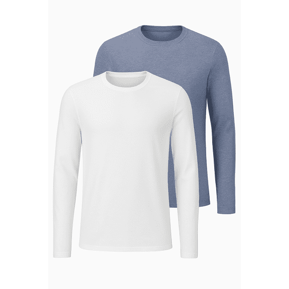 32 Degrees Heat Mens Long-Sleeve Base Layer Crew Neck Shirt 2-Pack  White/ Heather Blue  Medium