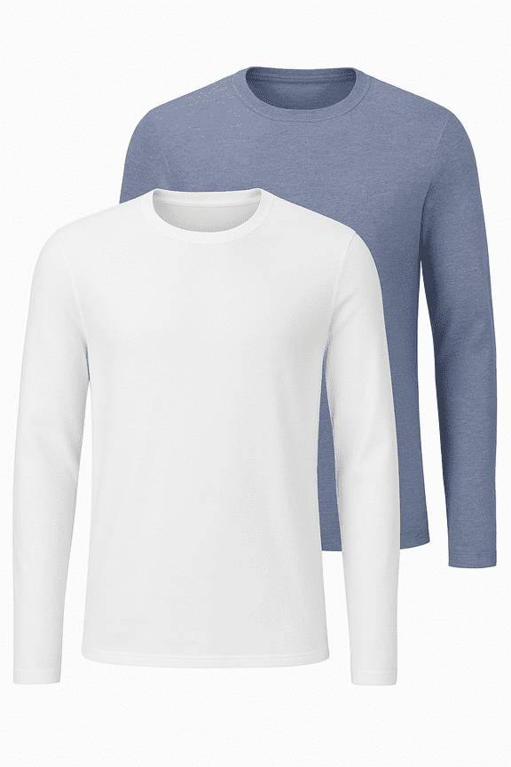 Heat Mens Long-Sleeve Base Layer Crew Neck Shirt 2-Pack  White/ Heather Blue  Medium