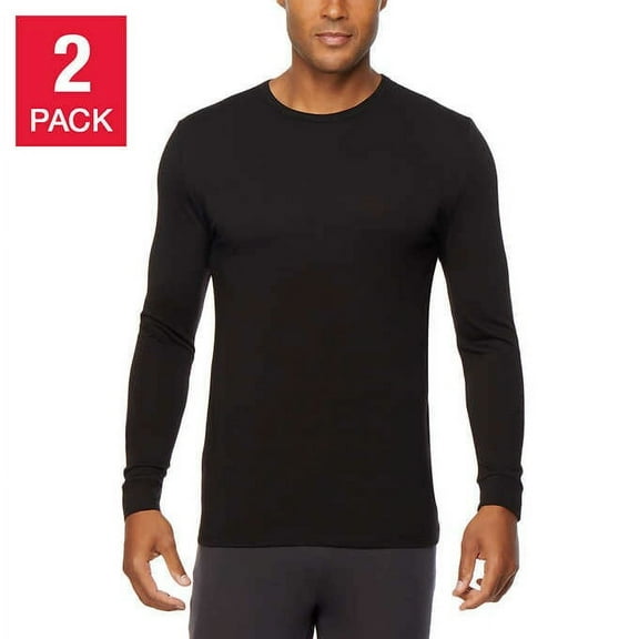32 Degrees Men's 2-Pack Performance Lightweight Thermal Baselayer Crewneck Top (Black/Black, Small)