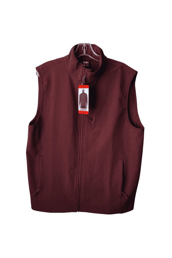 Heat Mens Midweight Tech Vest Full-Zip Sleeveless Shell, Water-Repellent Finish (Red, M)