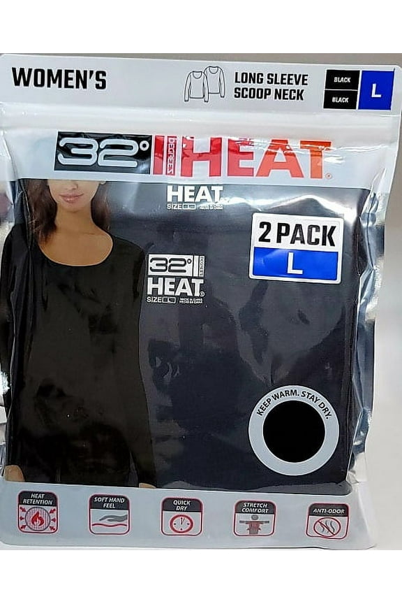 Heat Women's 2 Pack Black Long Sleeve Scoop Neck Under Shirt Size L 2-Pack