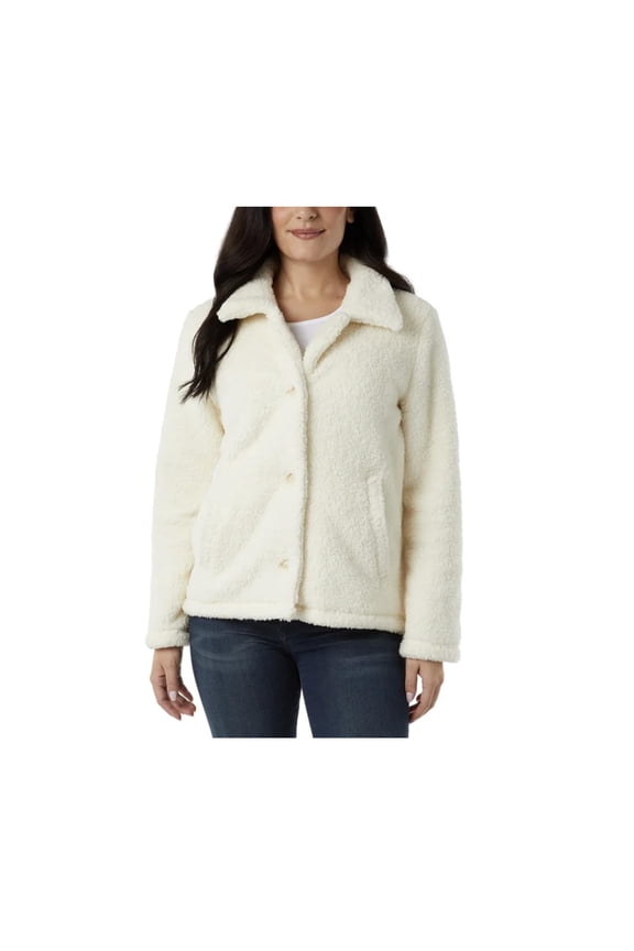 32 Degrees Heat Women's Cozy Fleece Button Front Jacket (US, Alpha, Large, Regular, Regular, Cream)