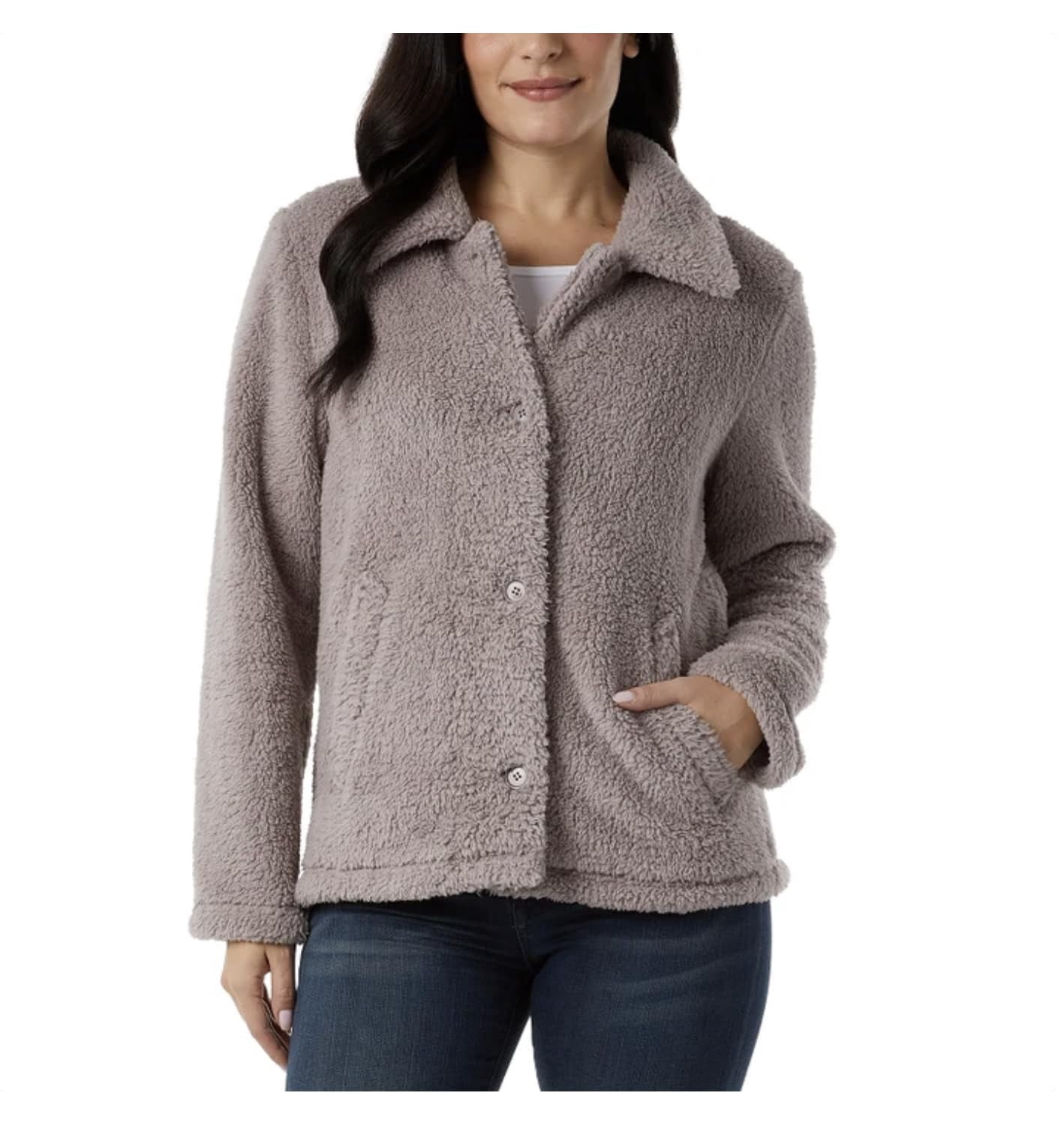 32 Degrees Heat Women's Cozy Fleece Button Front Jacket (US, Alpha