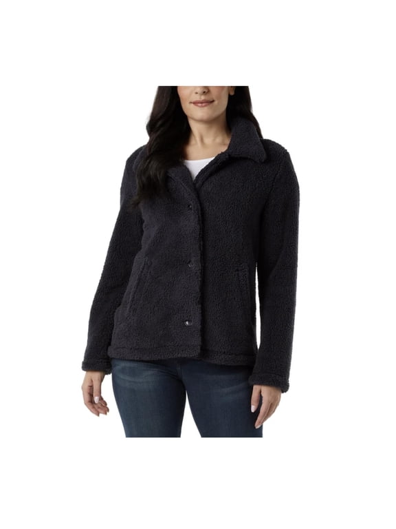 Heat Women's Cozy Fleece Button Front Jacket (US, Alpha, Medium, Regular, Regular, Navy)
