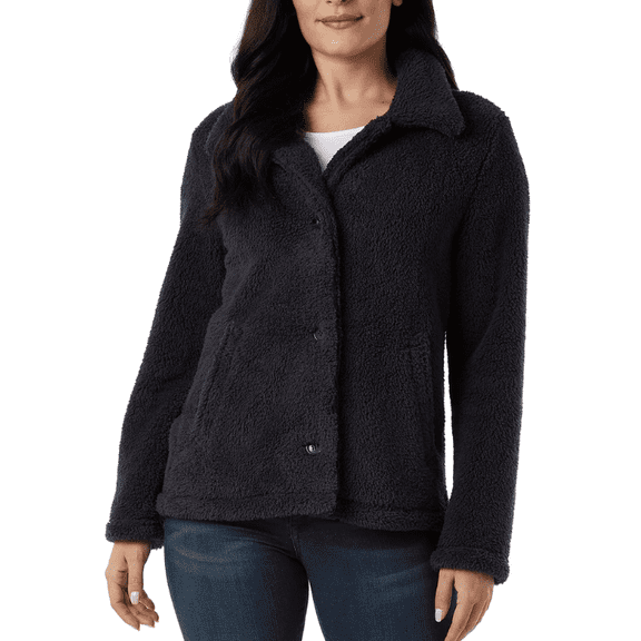 32 Degrees Women's Cozy Fleece Button Front Jacket Navy Small