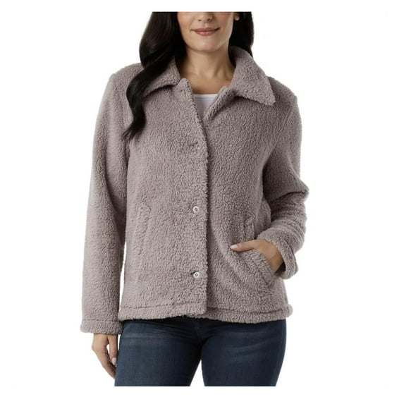 32 Degrees Heat Women's Cozy Fleece Button Front Jacket (US, Alpha, Large, Regular, Regular, Navy)