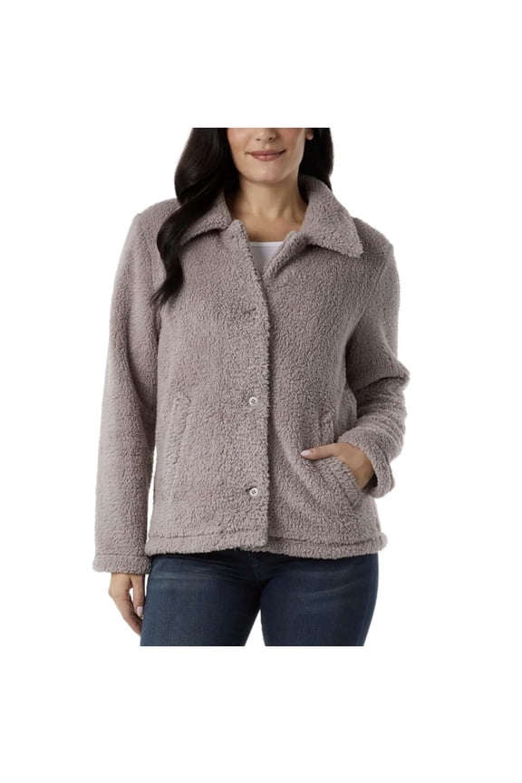 Heat Women's Cozy Fleece Button Front Jacket (US, Alpha, X-Large, Regular, Regular, Purple)