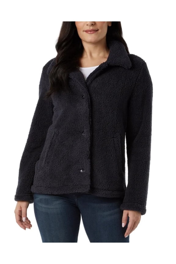 Women's Cozy Fleece Button Front Jacket - Navy - XS