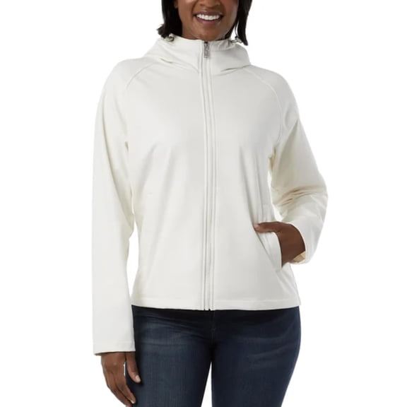 32 Degrees Heat Women's Fleeced Line Hooded Full Zip Softshell Jacket (Medium, Cream)