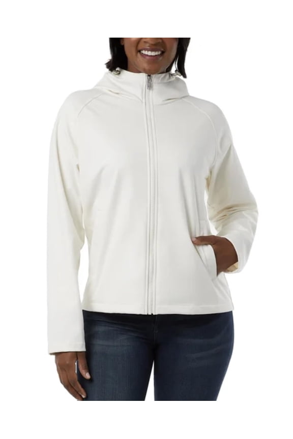 Heat Women's Fleeced Line Hooded Full Zip Softshell Jacket (Medium, Cream)
