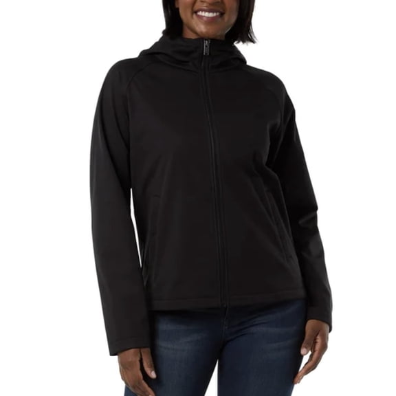 32 Degrees Heat Women's Fleeced Line Hooded Full Zip Softshell Jacket, Black, X-Small