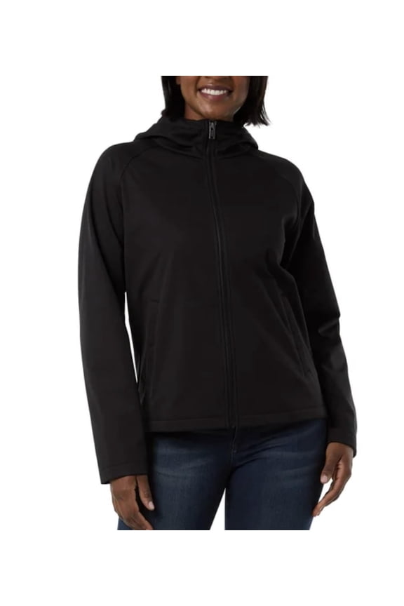 Heat Women's Fleeced Line Hooded Full Zip Softshell Jacket, Black, X-Small