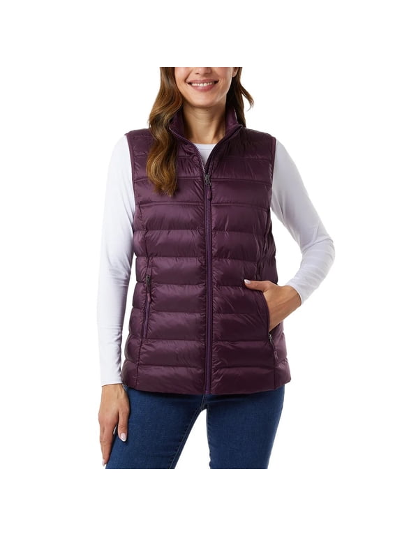 32 Degrees Heat Women's Lightweight Quilted Puffer Vest, Zippered Pockets (Large, Dark Purple)