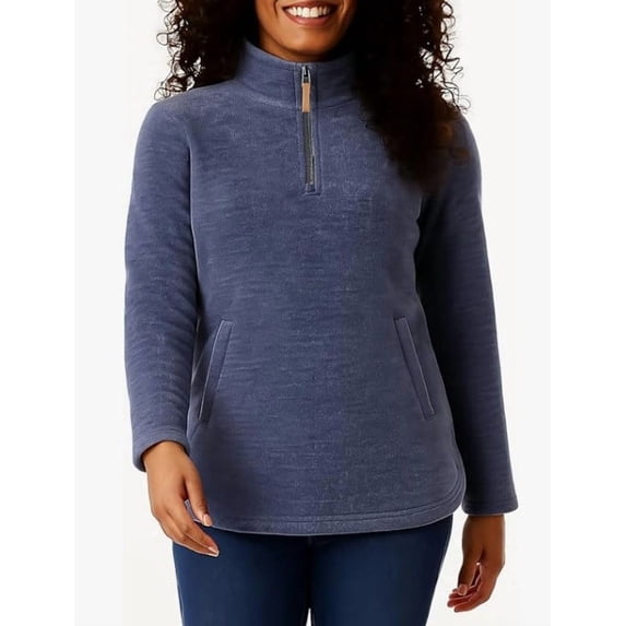 32 Degrees Heat - Women's Mock Neck Fleece 1/4 Zip Pullover Sweater w/ Pockets - Color Blue - Size Large
