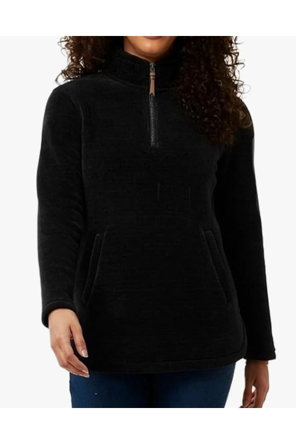 Heat - Women's Mock Neck Fleece 1/4 Zip Pullover Sweater w/ Pockets - Color Black- Size Medium