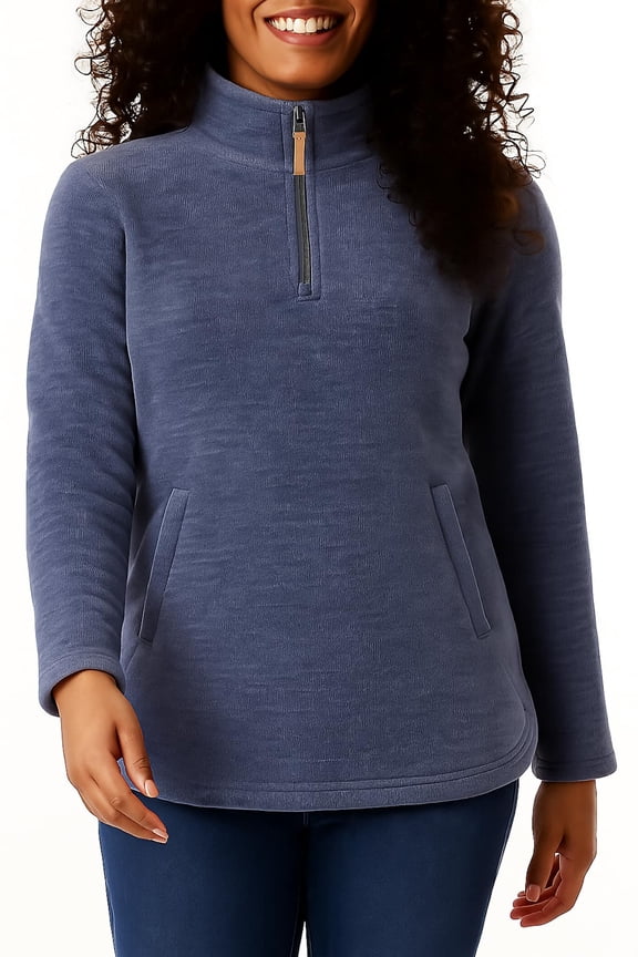 Heat Women's Mock Neck Fleece 1/4 Zip Pullover Sweater with Pockets (US, Alpha, Medium, Regular, Regular, Blue)