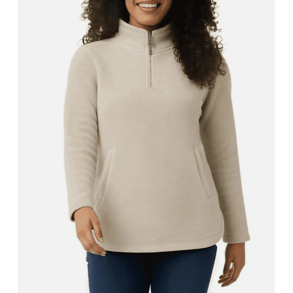 32 Degrees Women's Tan Quarter-Zip Chenille Fleece Pullover Medium