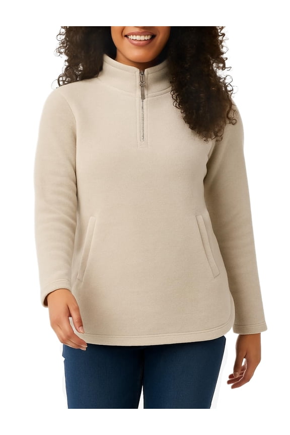 Heat Women's Mock Neck Fleece 1/4 Zip Pullover Sweater with Pockets (US, Alpha, Small, Regular, Regular, Tan)