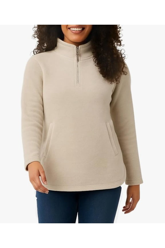 Heat - Women's Mock Neck Fleece 1/4 Zip Pullover Sweater w/ Pockets - Color Tan - Size X-Large