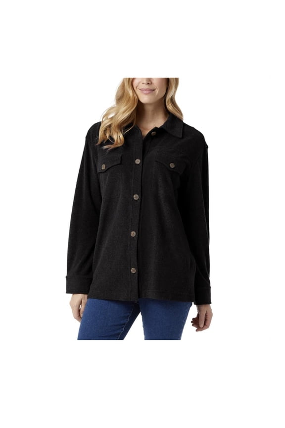 Heat Women's Relaxed Fit Long Sleeve Button-Up Shirt (US, Alpha, Medium, Regular, Regular, Heather Black)