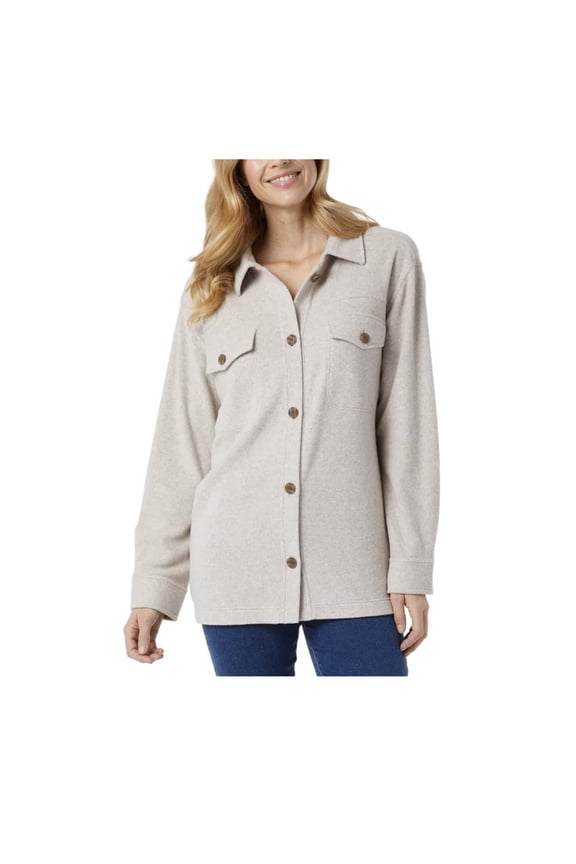 Heat Women's Relaxed Fit Long Sleeve Button-Up Shirt (US, Alpha, X-Large, Regular, Regular, Heather Quinoa (Tan))