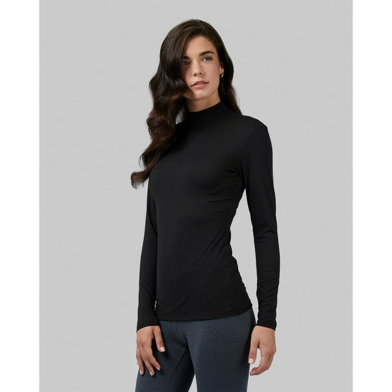 32 Degrees Heat Women s Ultra Soft Thermal Lightweight Baselayer Mock Neck Long Sleeve Top Black Large