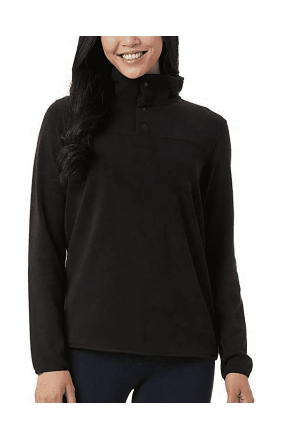 Heat Womens Midweight Snap Arctic Fleece Pullover Black XL