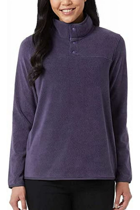 32 Degrees Heat Womens Midweight Snap Arctic Fleece Pullover (Gray Navy, XX-Large)