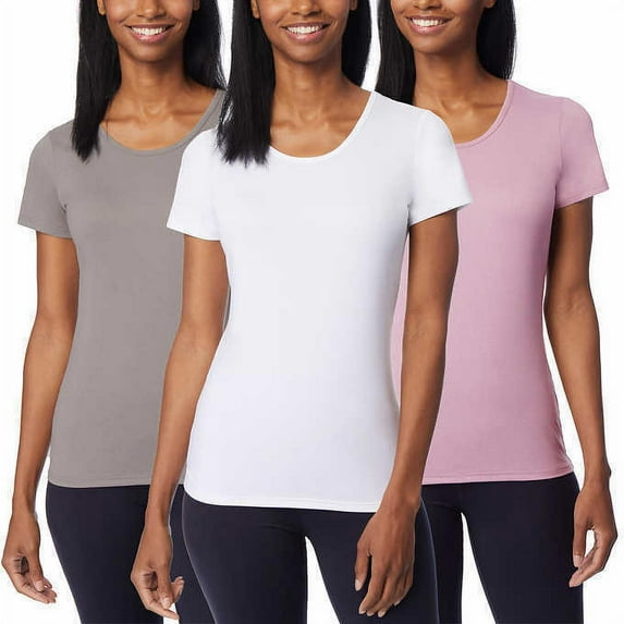 32° Degrees Ladies' Cool Tee T Shirt, 3-pack (White, Grey, Blush, Small)