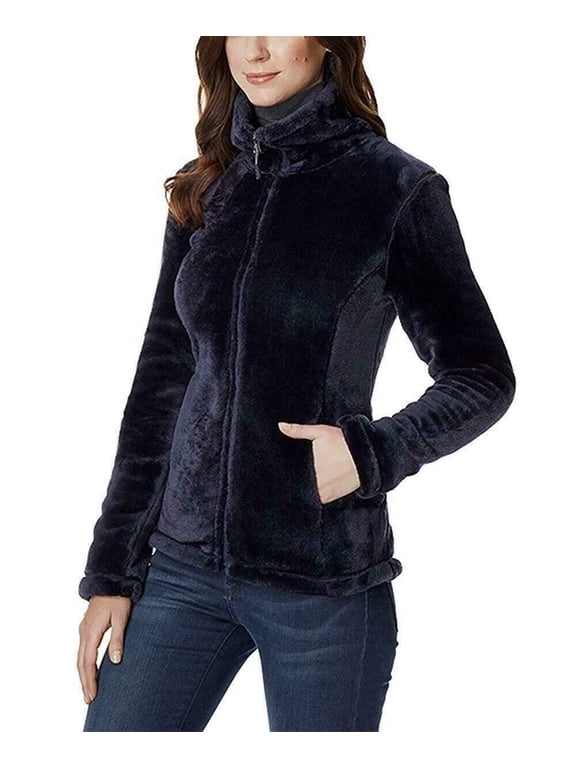 Ladies' Plush Faux Fur Jacket, Blue Medium