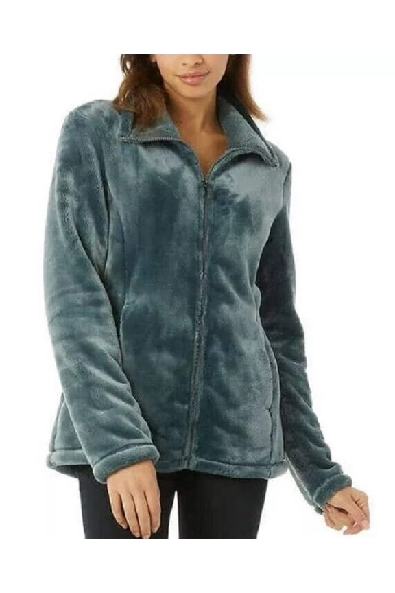 32 Degrees Women's Plush Faux Fur Jacket Soft & Cozy, Green, Plus Sizes