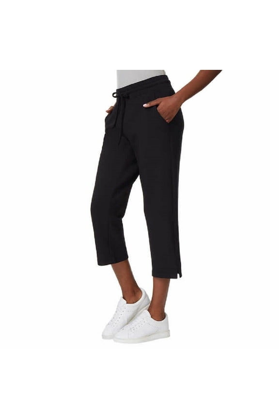 Ladies' Pull on Crop Capri Women's 2 Pocket Lounge Pants, Black XS