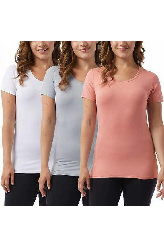 33 Degrees Ladies' Scoop Neck Short Sleeve Cool Tee, 3-pack (White/Blue/Pink, Medium)..