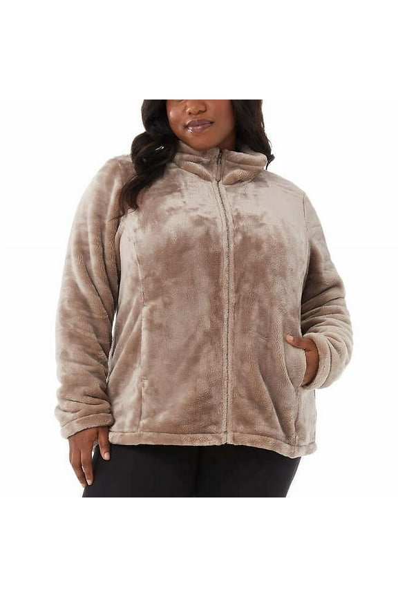 Ladies Size Small Plush Zipper Front Jacket, Tan