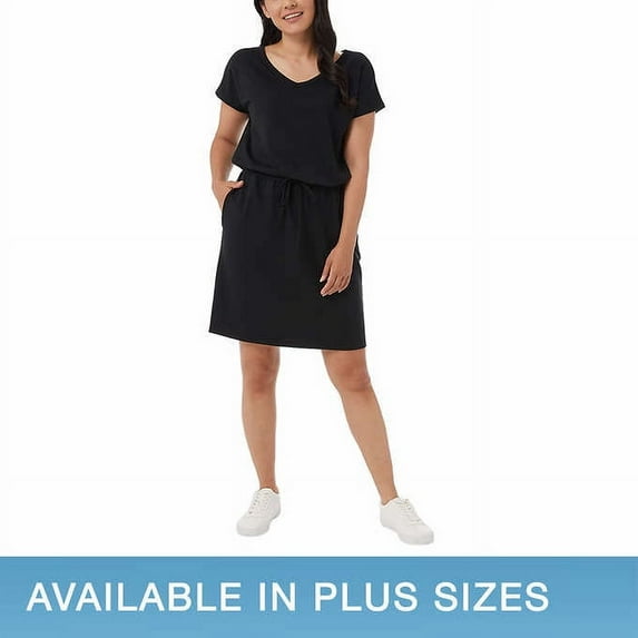 32 DEGREES Cool Women's Short Sleeve Comfy Elastic Waist Lux Dress (Black, Small)