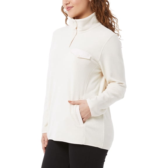 32 Degrees Ladies' Snap Fleece Pullover (Ecru, Medium)