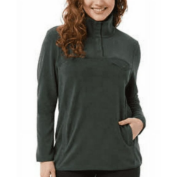 32 Degrees Ladies' Snap Fleece Pullover, Green, Medium