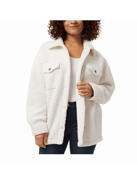 Ladies' Super Soft Cozy Over Shirt Jacket, Cream M/L