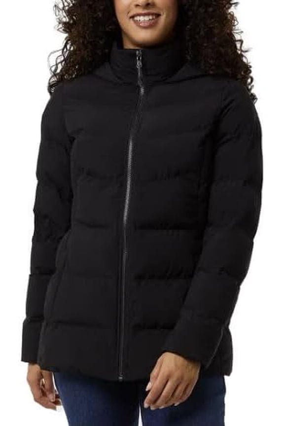 Women's Hooded Quilted Jacket - Winter Coat for Women - Outwear with Pockets (Black, XL)